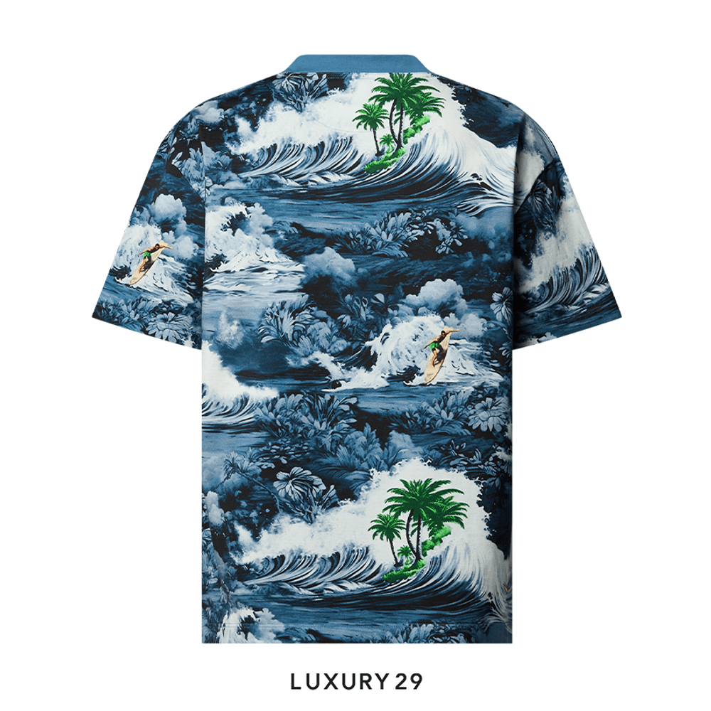 Louis Vuitton LV Printed Short-Sleeved Cotton T-Shirt(M, Blue)