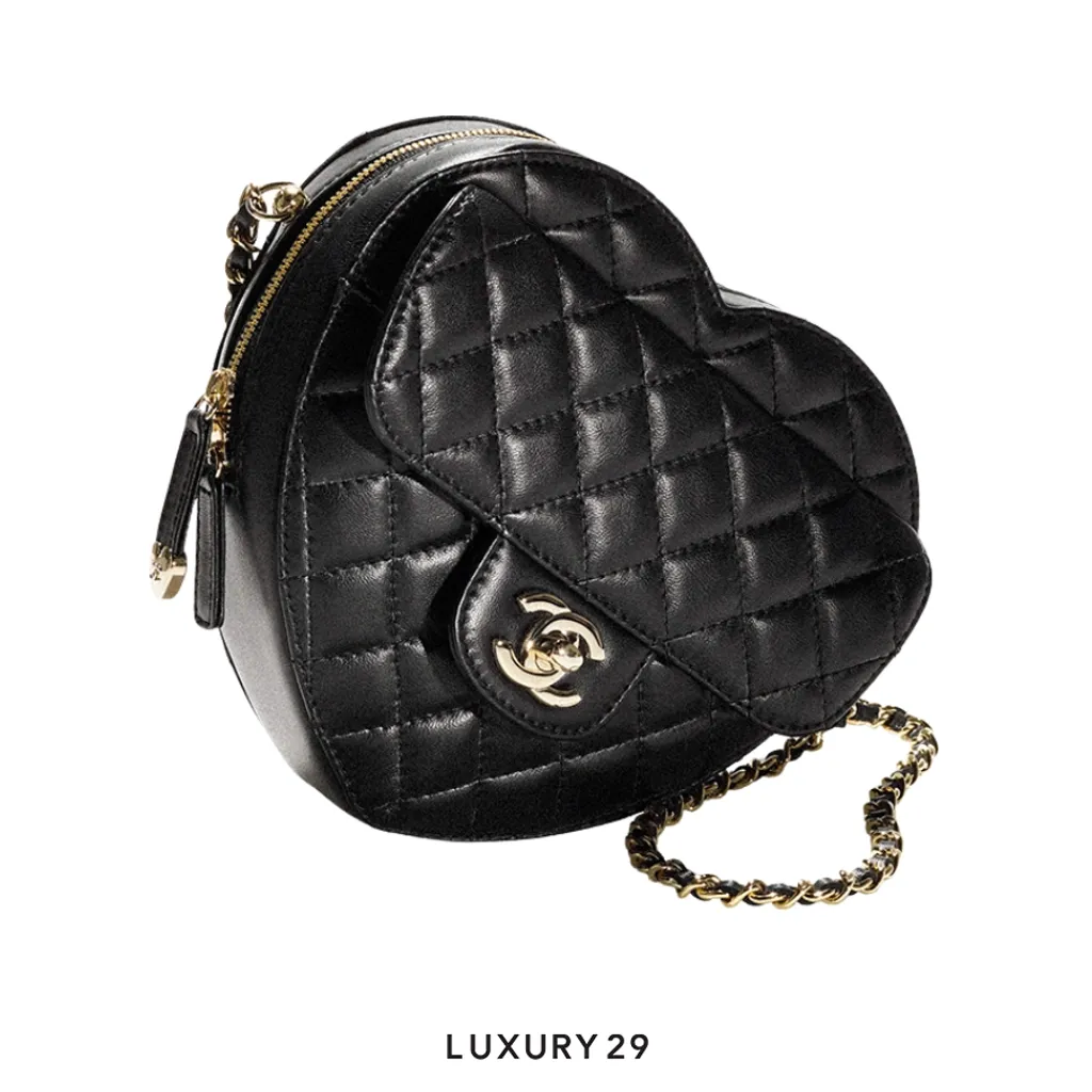Chanel Heart Bag Lambskin Black Gold Hardware(Medium, Black)