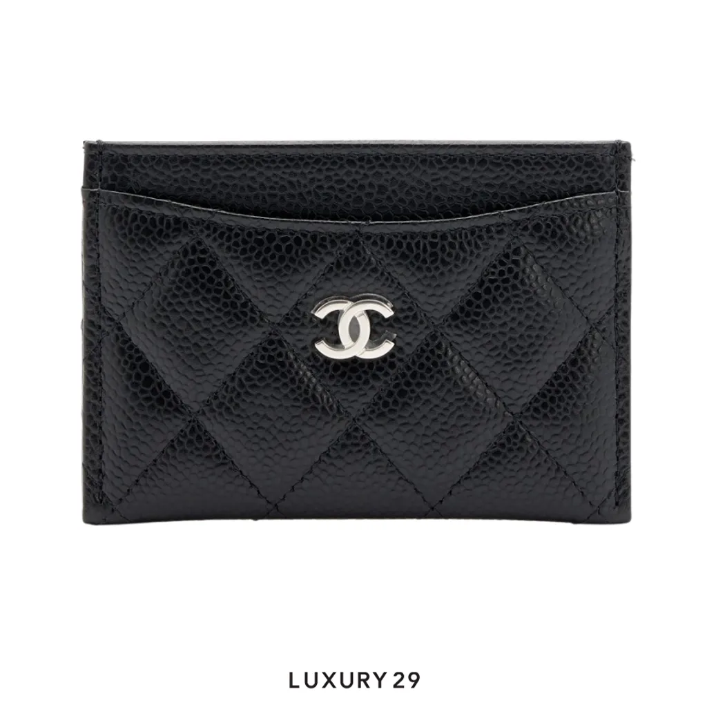 Chanel Classic Card Holder Grained Calfskin & Silver-Tone Metal Black(Small, Black)