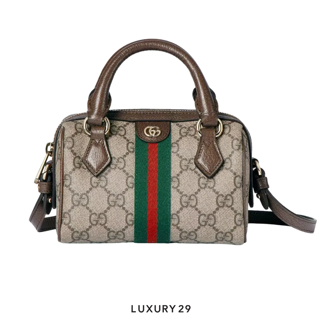 Gucci Ophidia mini boston bag Beige and dark brown GG Monogram coated fabric(Mini, Brown)