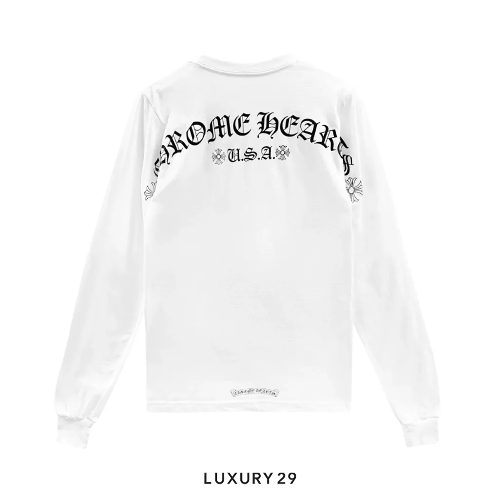 Chrome Hearts LONGSLEEVE POCKET CREW T-SHIRT U.S.A. White(L, White)