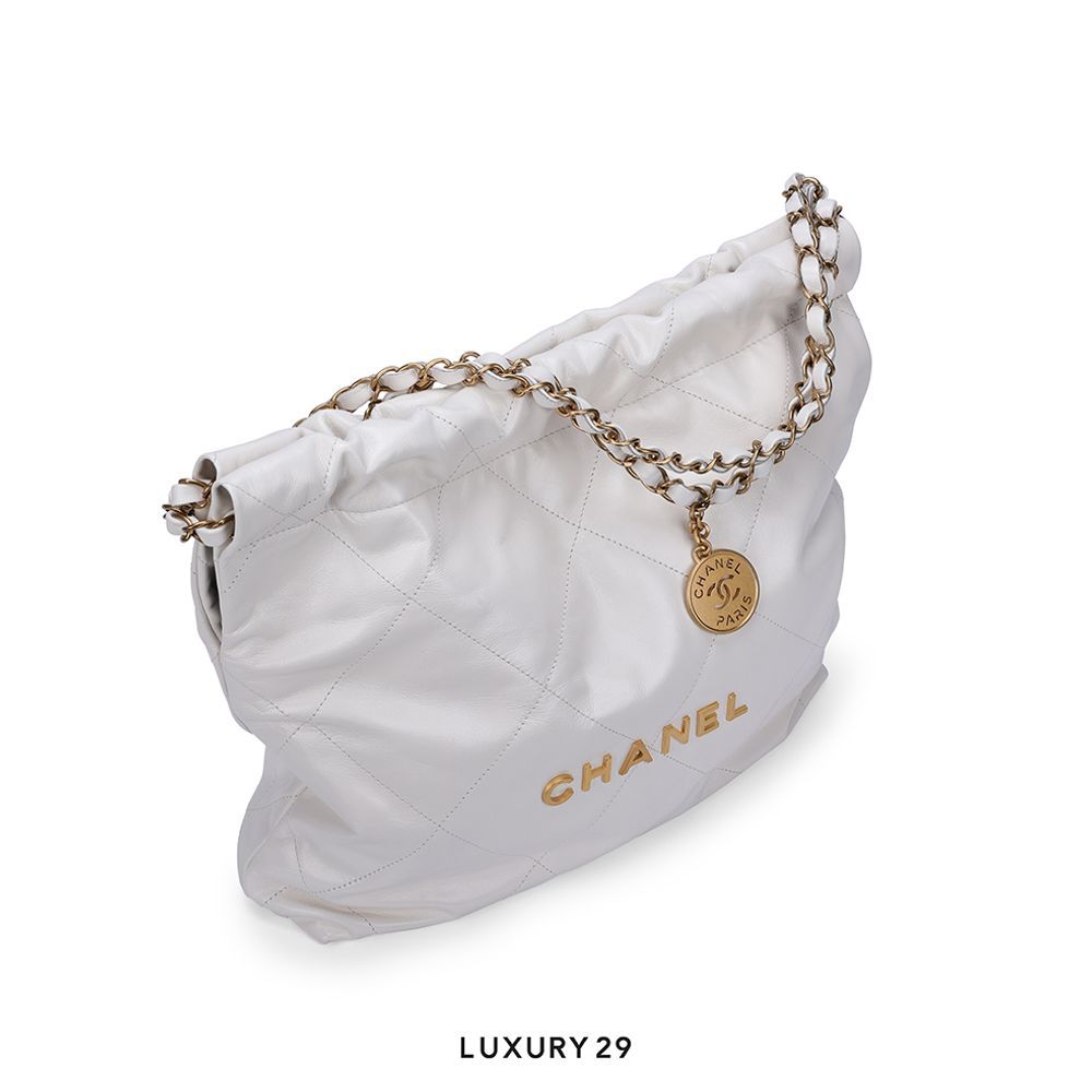 Chanel 22 Small Handbag Shiny Calfskin & Gold-Tone White(Small, White)