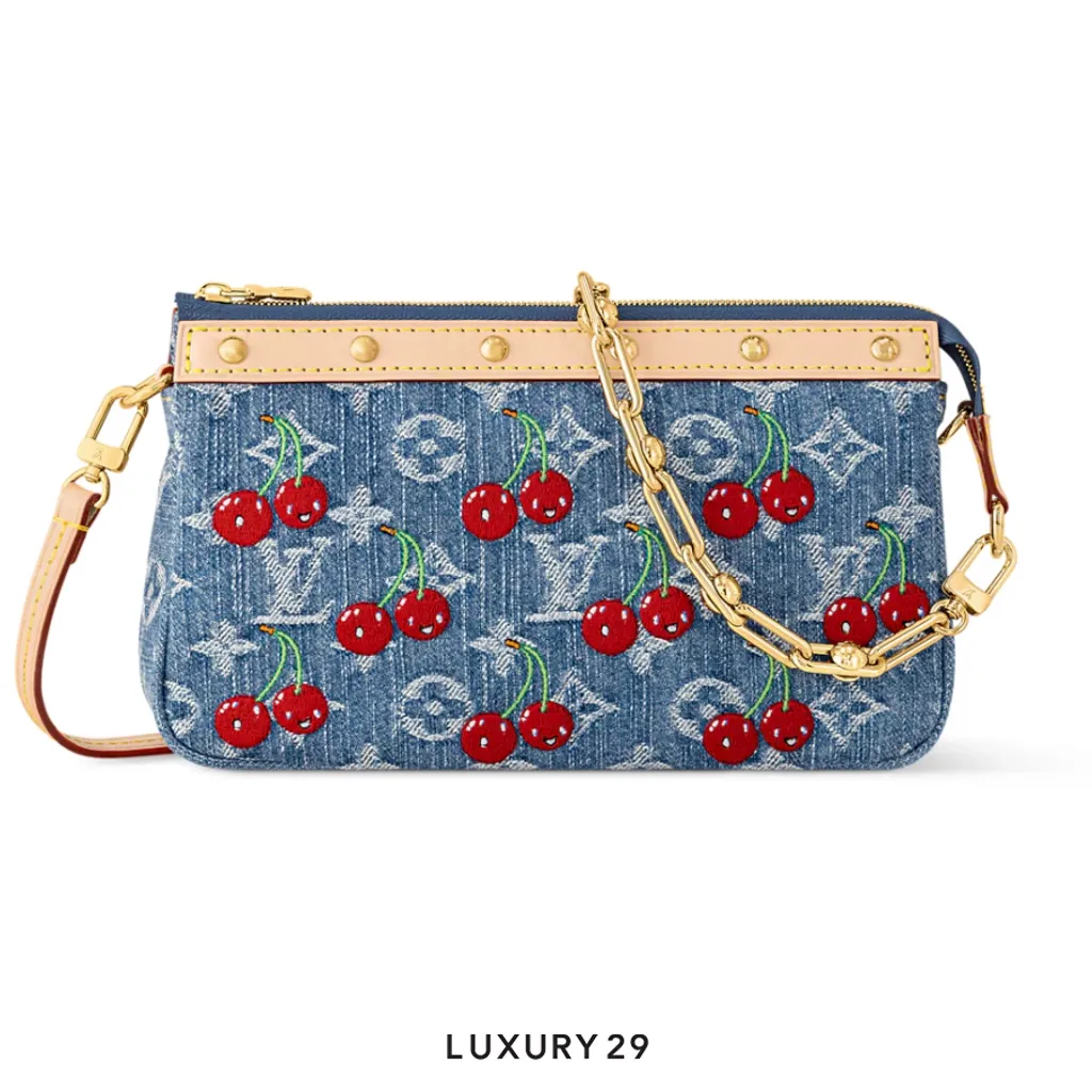 Louis Vuitton LV x TM - Pochette Accessoires bag Monogram cherry denim Blue(Small, Blue)
