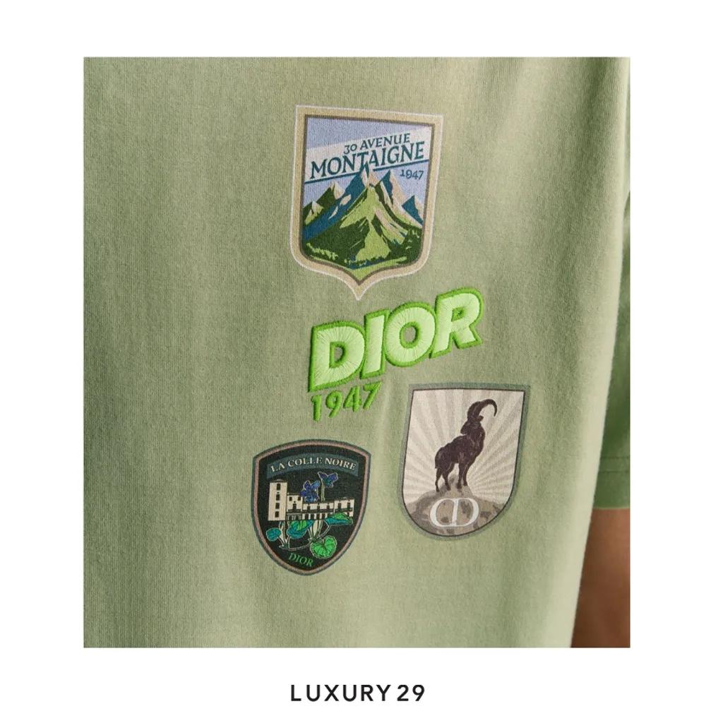 Dior Mountain T-Shirt Relaxed Fit Khaki Cotton Jersey(S, Green)