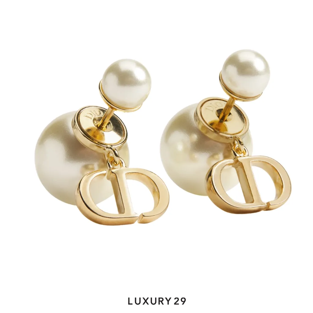 Dior Tribales Earrings Gold-Finish Metal and White Resin Pearls(Free Size, Gold)