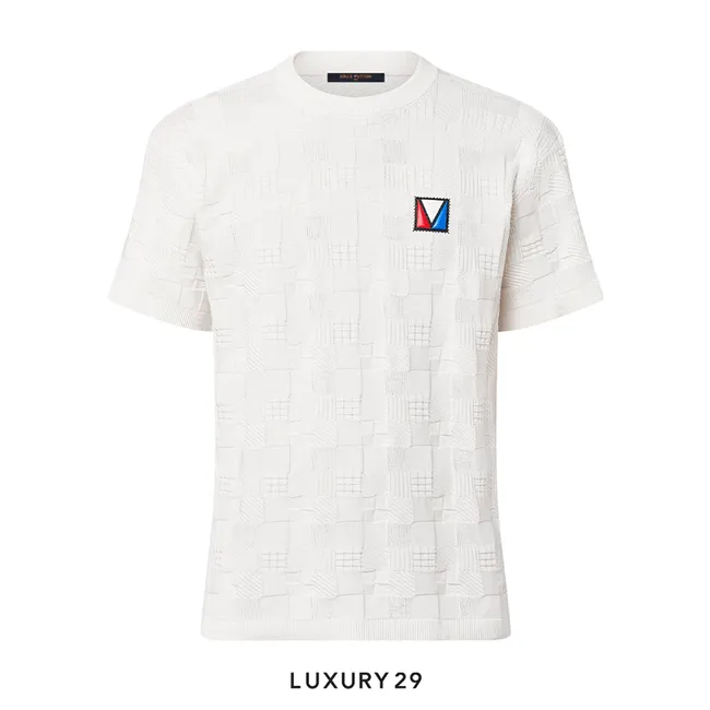 Louis Vuitton LV Damier Jacquard Short-Sleeved Cotton Crewneck White