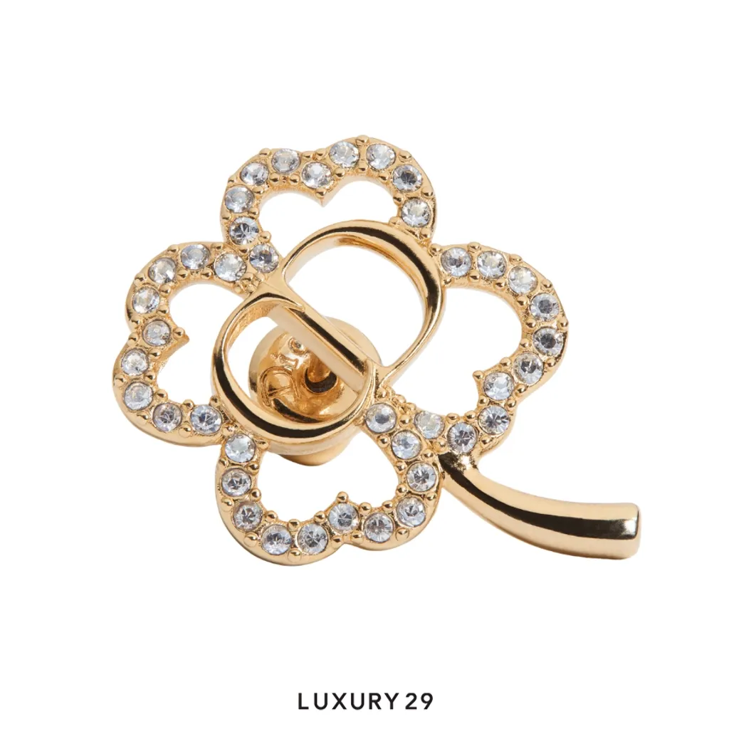 Dior CD Shiny Clover Earrings Gold-Finish Metal and Crystals(Free Size, Gold)