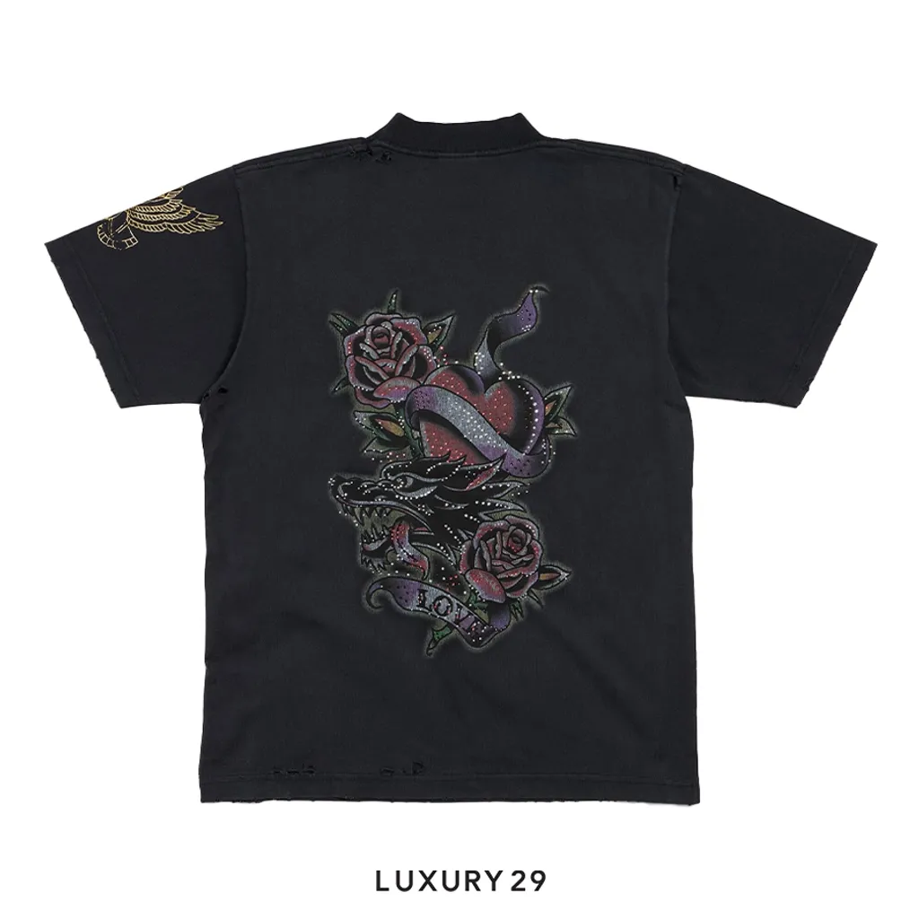 Balenciaga Women's Tacky Tatoo T-shirt Small Fit in Black Faded(S, Black)