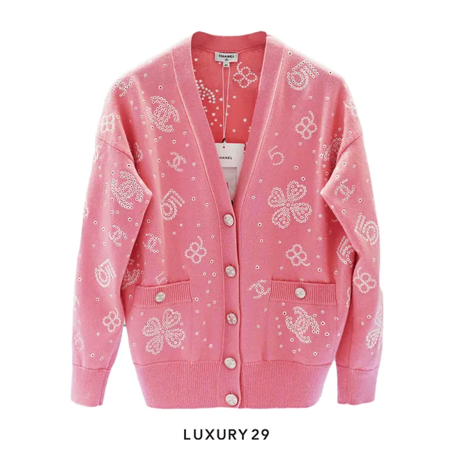Chanel CARDIGAN Cashmere Pink & White
