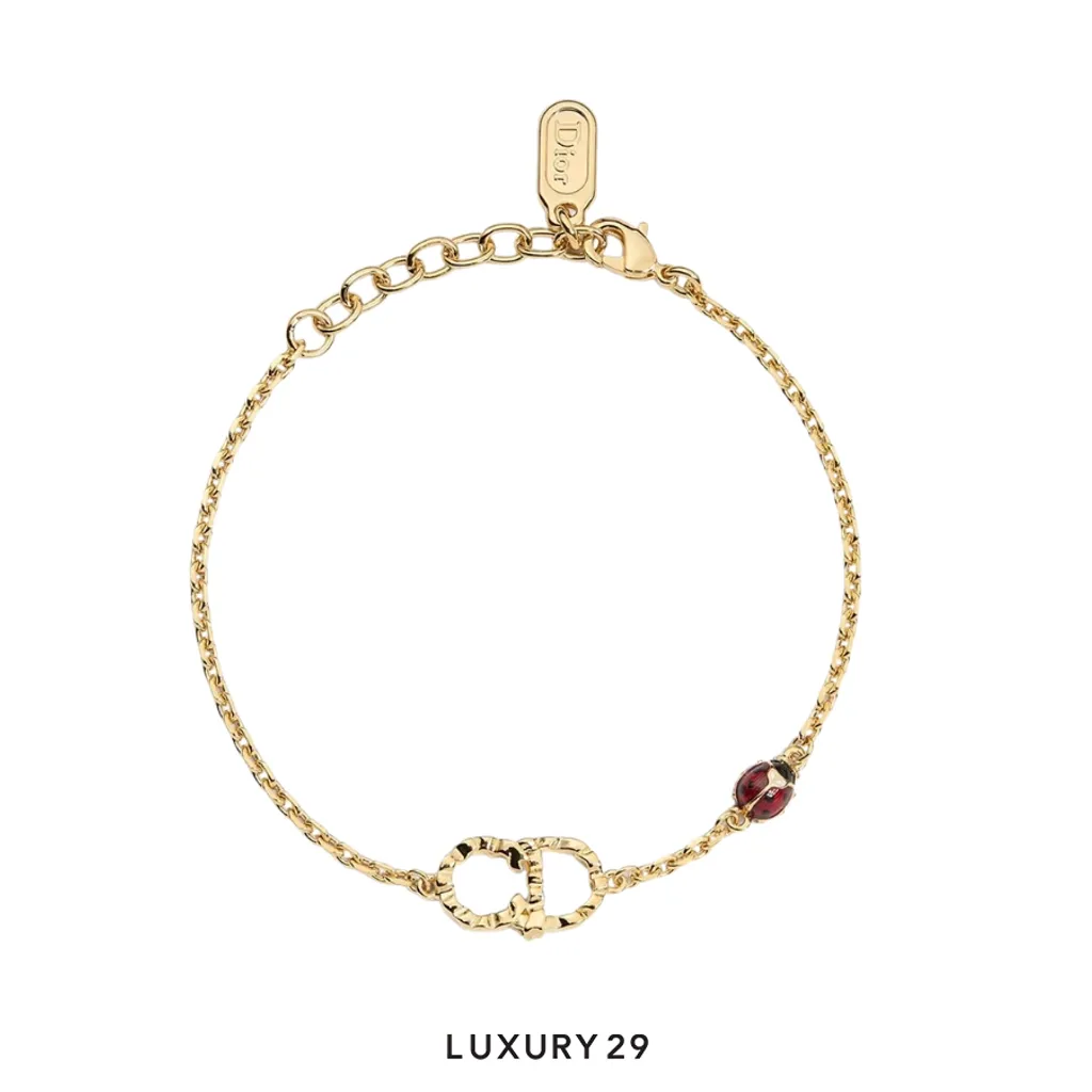 Dior Tanabata CD Lady Twist Bracelet Gold Finish Metal Red Black Lacquer(Free Size, Gold)