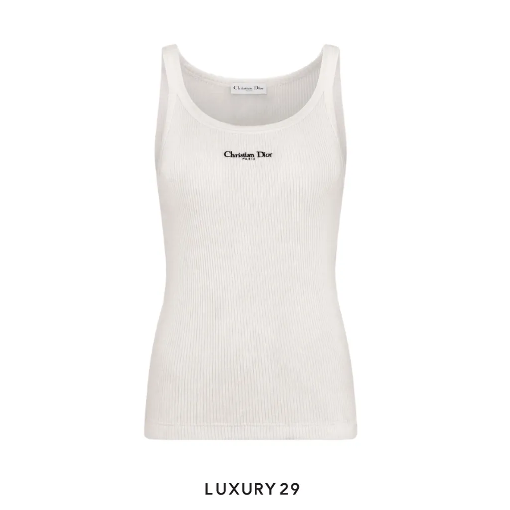 Dior Tank Top Ribbed Cotton Jersey White(XS, White)