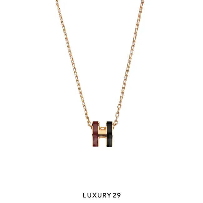 Hermes Mini Pop H Rocabar pendant Yellow gold plated Black/Burgundy Galaxie