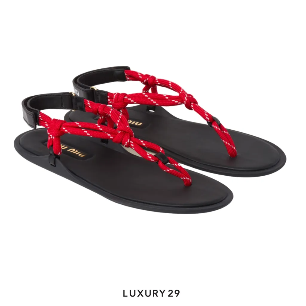 Miu Miu Riviere cord and leather sandals Red(39, Red)