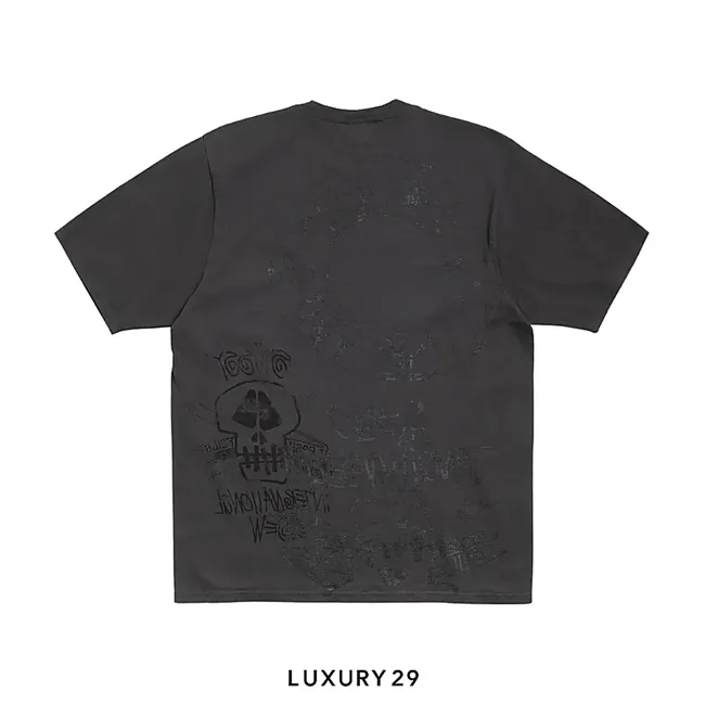 STUSSY SKULLS TEE PIGMENT DYED FADED BLACK