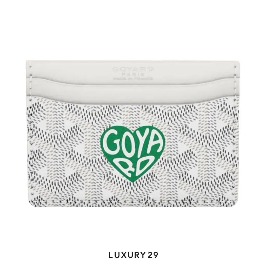 Goyard Saint-Sulpice Card Wallet White Hand-Painted Heart Green(Small, White)