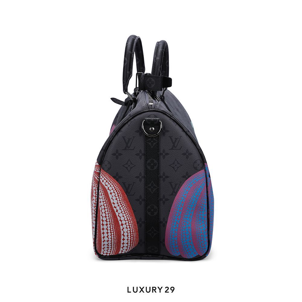 Louis Vuitton LV x YK Keepall 55 Monogram Eclipse Reverse Coated Canvas with Colorful Pumpkin Print(Large, Grey)
