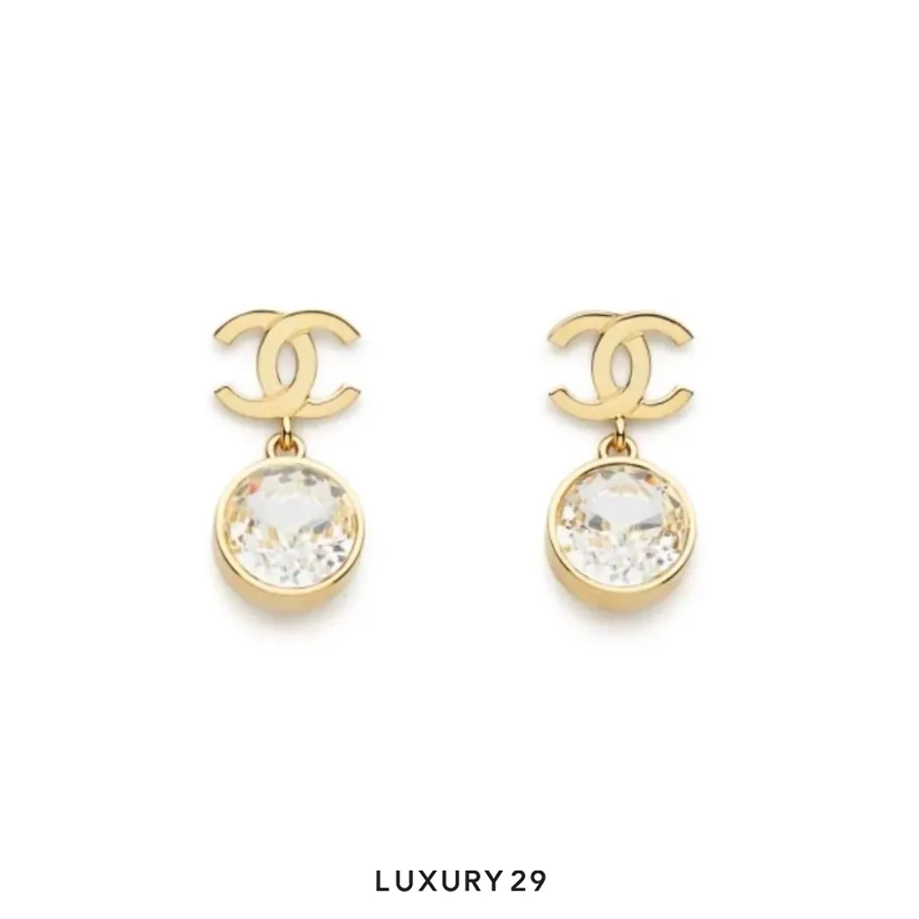 CHANEL CC Logo Strass Earrings Gold(Free Size, Gold)