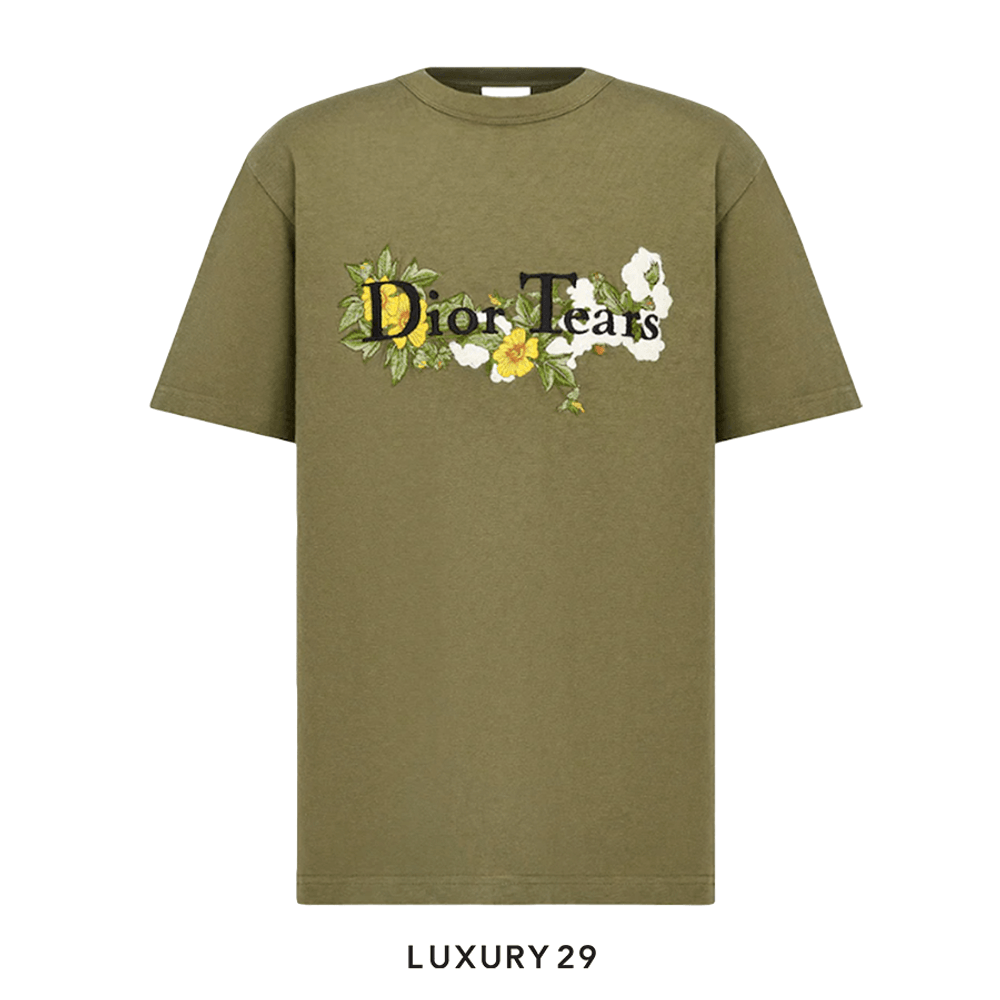 Dior Relaxed-Fit TEARS T-Shirt Khaki Cotton Slub Jersey(S, Green)