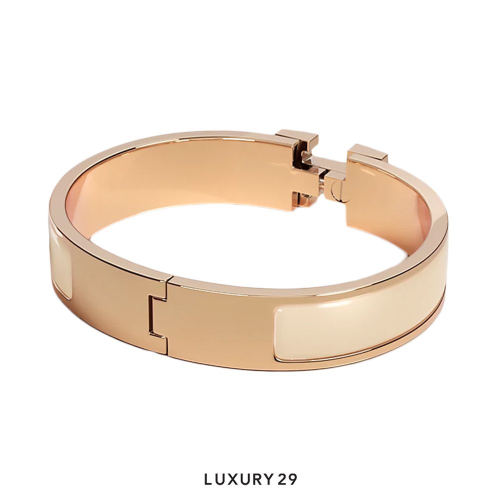 Hermes Clic H Glitter Bracelet Rose gold plated Creme(Small, Neutrals)