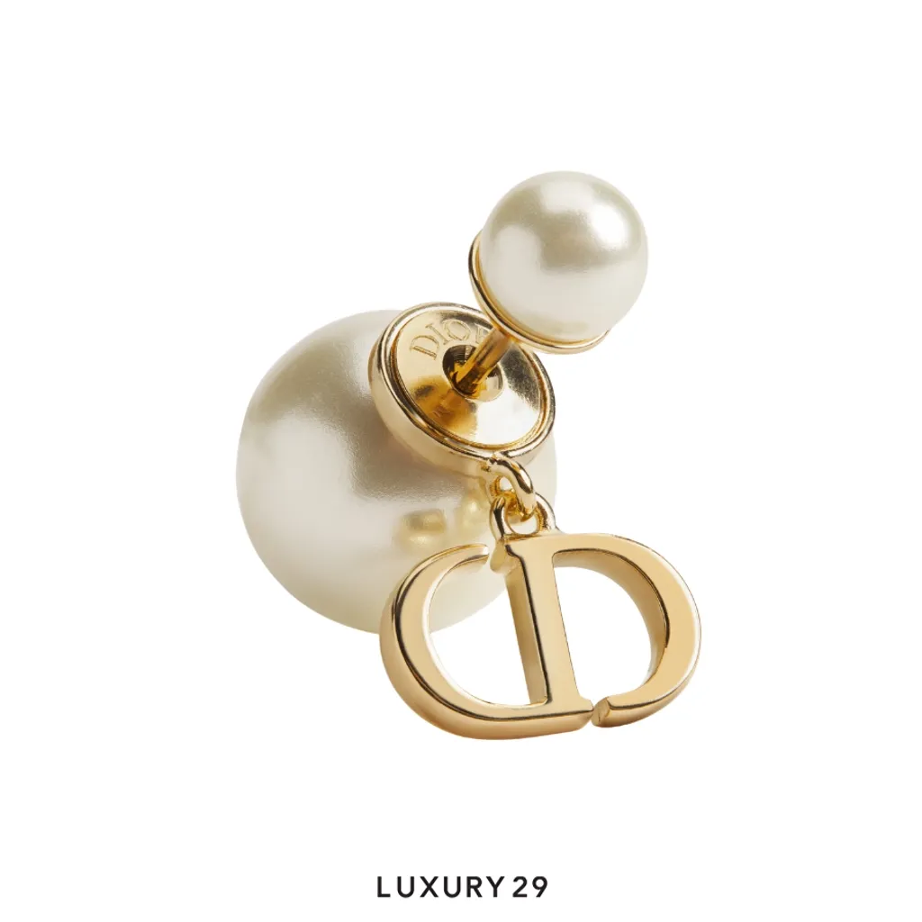 Dior Tribales Earrings Gold-Finish Metal and White Resin Pearls(Free Size, Gold)