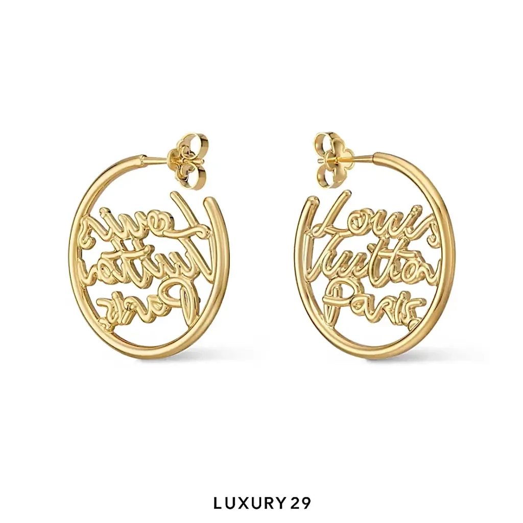 Louis Vuitton LV Script Hoop Earrings Gold(Free Size, Gold)