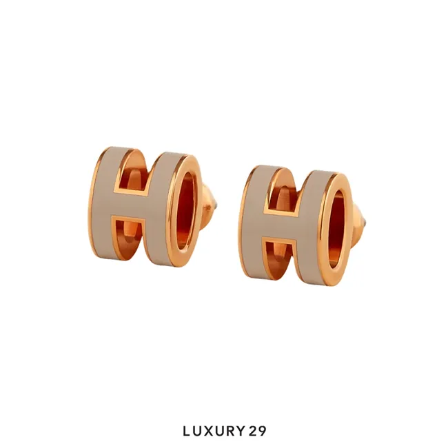 Hermes Mini Pop H Rose Gold Hardware earrings Marron Glace