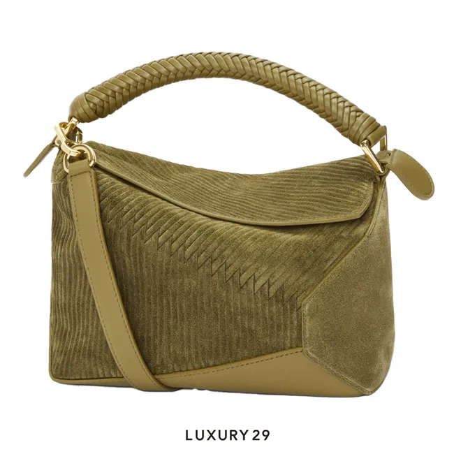 Loewe Small Puzzle Bag in Suede Autumn Green