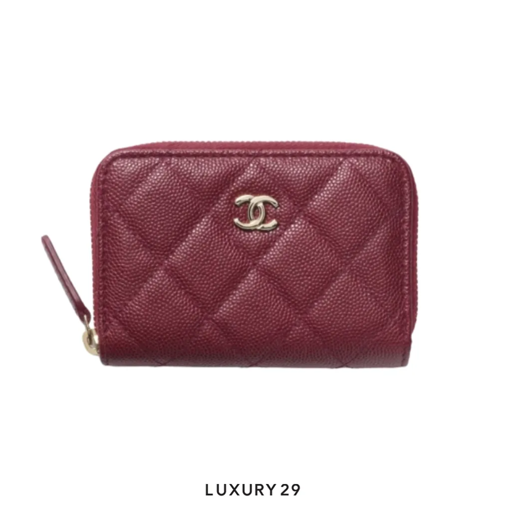 Chanel Zipped Coin Purse in burgundy caviar leather with gold-tone hardware(Small, Red)