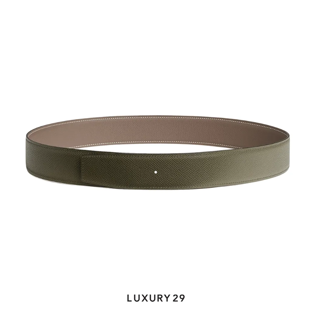 Hermes Reversible leather strap 38 mm etoupe / vert Veronese(38, Brown)