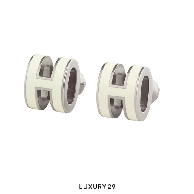 Hermes Mini Pop H Silver earrings Blanc