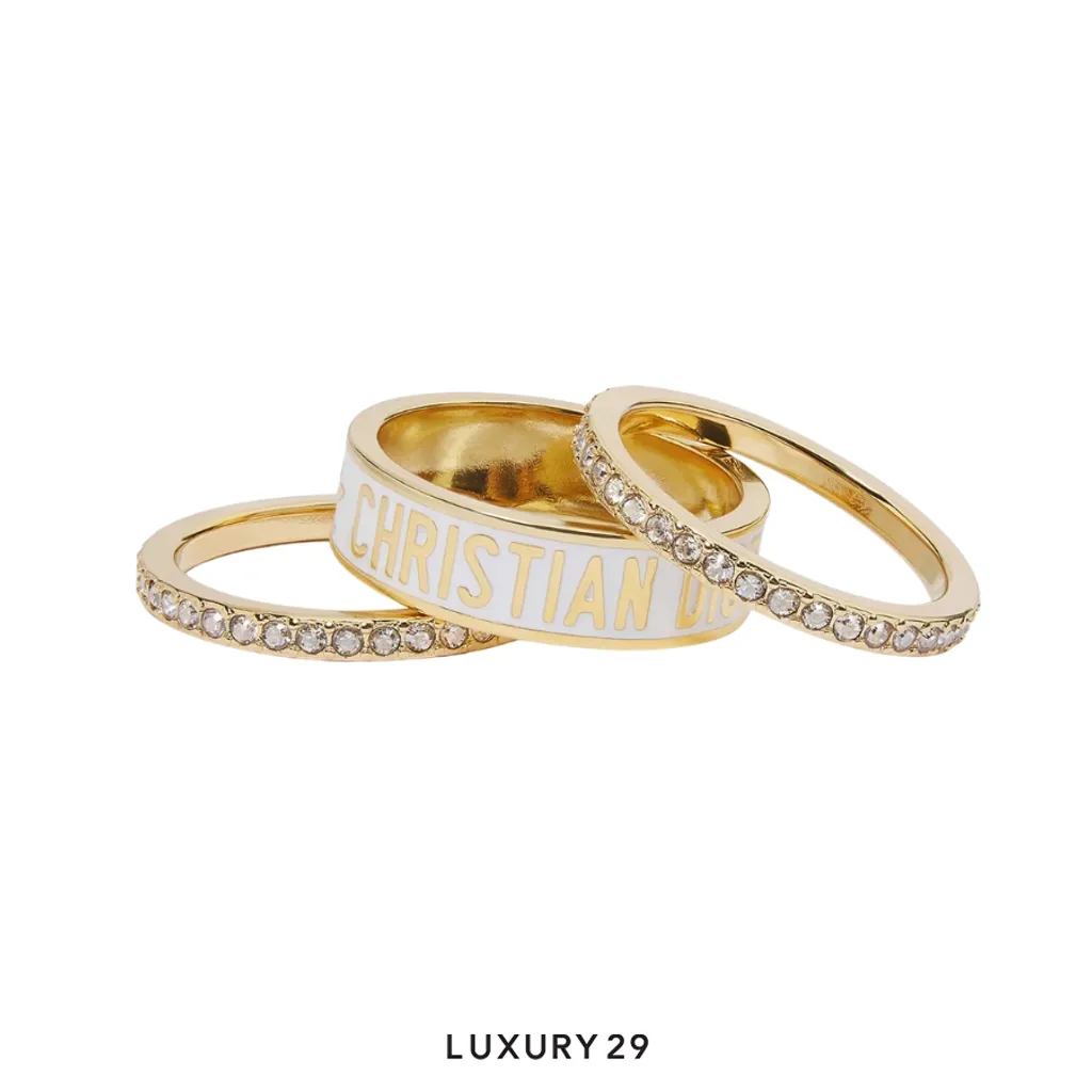 Dior Code ring set Gold-plated metal adorned with silver-toned crystals and a white enamel finish(S, Gold)