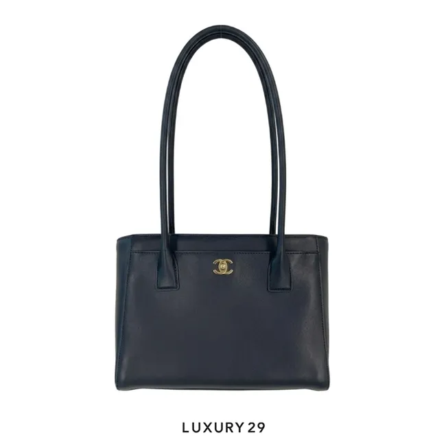 Chanel 26K Small Shopping Bag Tote Turnlock CC Logo Black