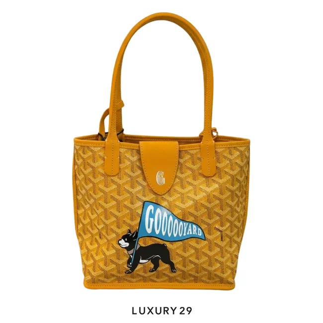 Goyard Anjou Mini Bag with Croc Universal Yellow Hand-Painted Hulot Junior Flag Turquoise Blue