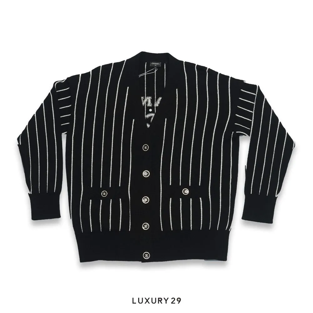 Chanel Cardigan Cashmere Black & White(2XL, Black)