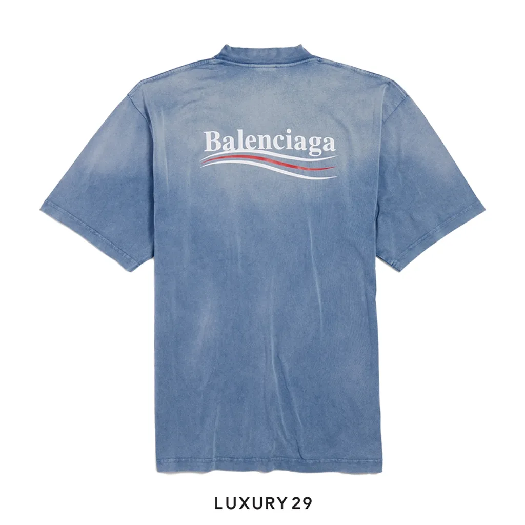 Balenciaga Men's Political Campaign T-shirt Medium Fit in Faded Blue/white/red(XS, Blue)