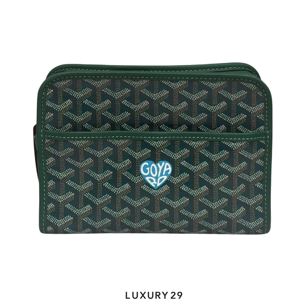 Goyard Jouvence PM Toiletry Bag Green Hand-Painted Heart Turquoise Blue(Small, Green)