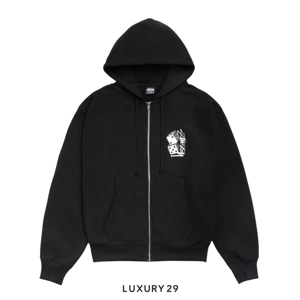 STUSSY TALL DICE ZIP HOODIE BLACK(M, Black)