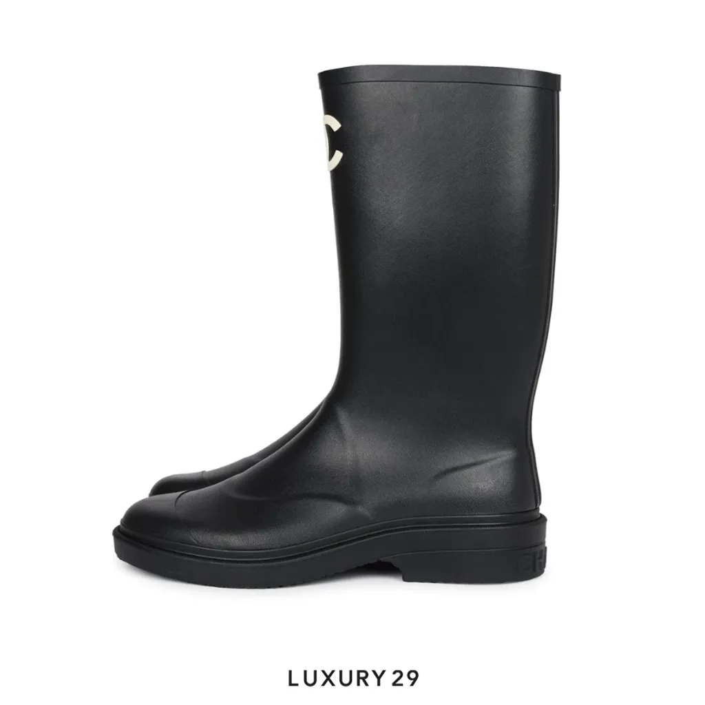 Chanel Black High Caoutchouc CC Boots Black(39, Black)