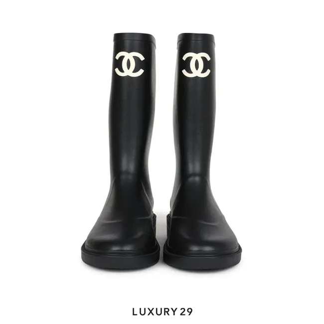 Chanel Black High Caoutchouc CC Boots Black