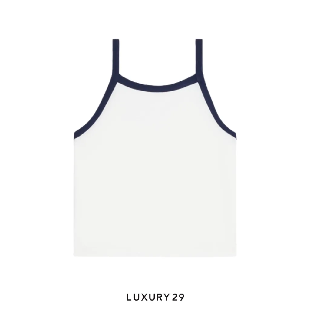 Celine Paris Tank Top In Cotton Jersey VINTAGE White Navy(S, White)