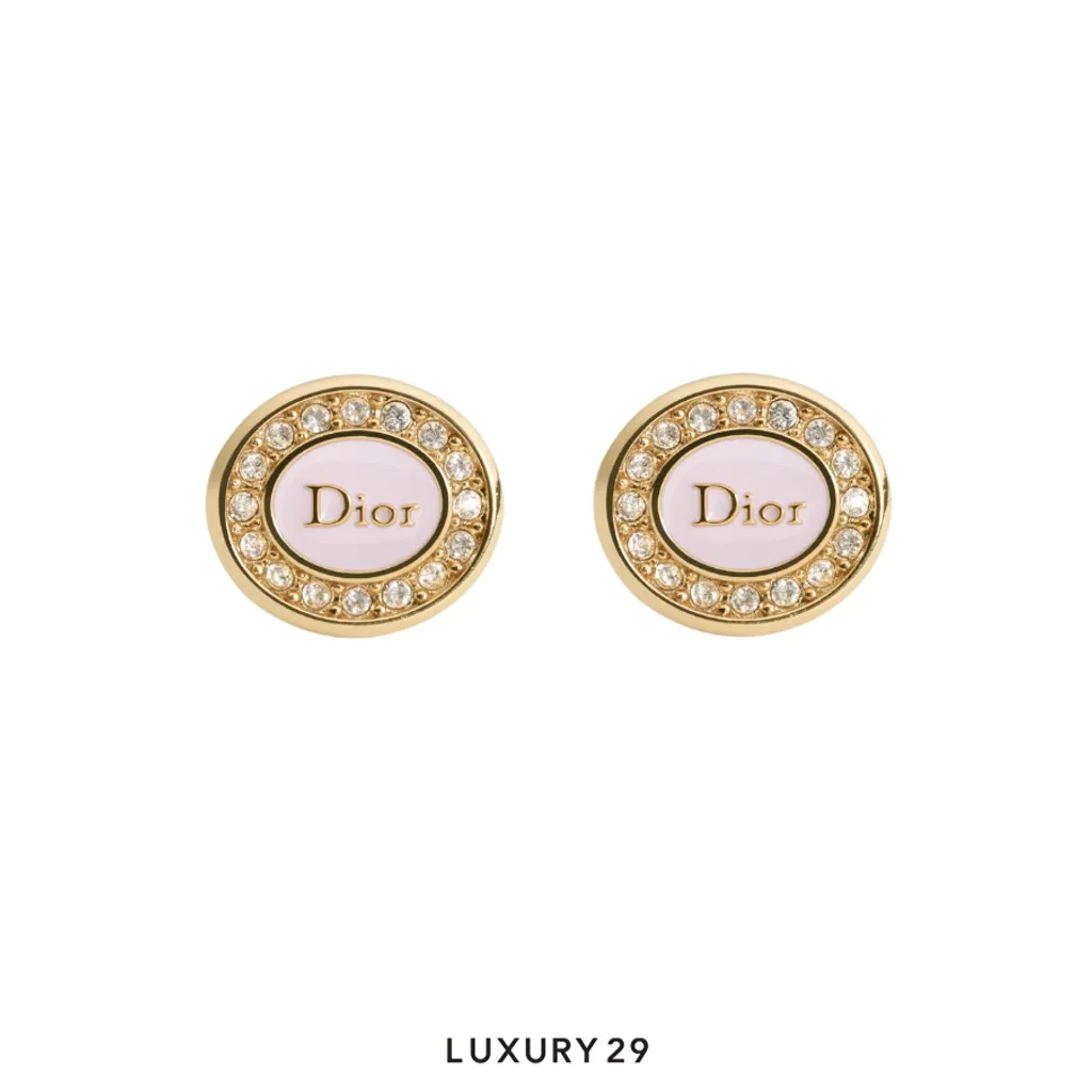 Dior Core Earrings Gold-Finish Metal, Rose Tendre Lacquer and Crystals(Free Size, Pink)