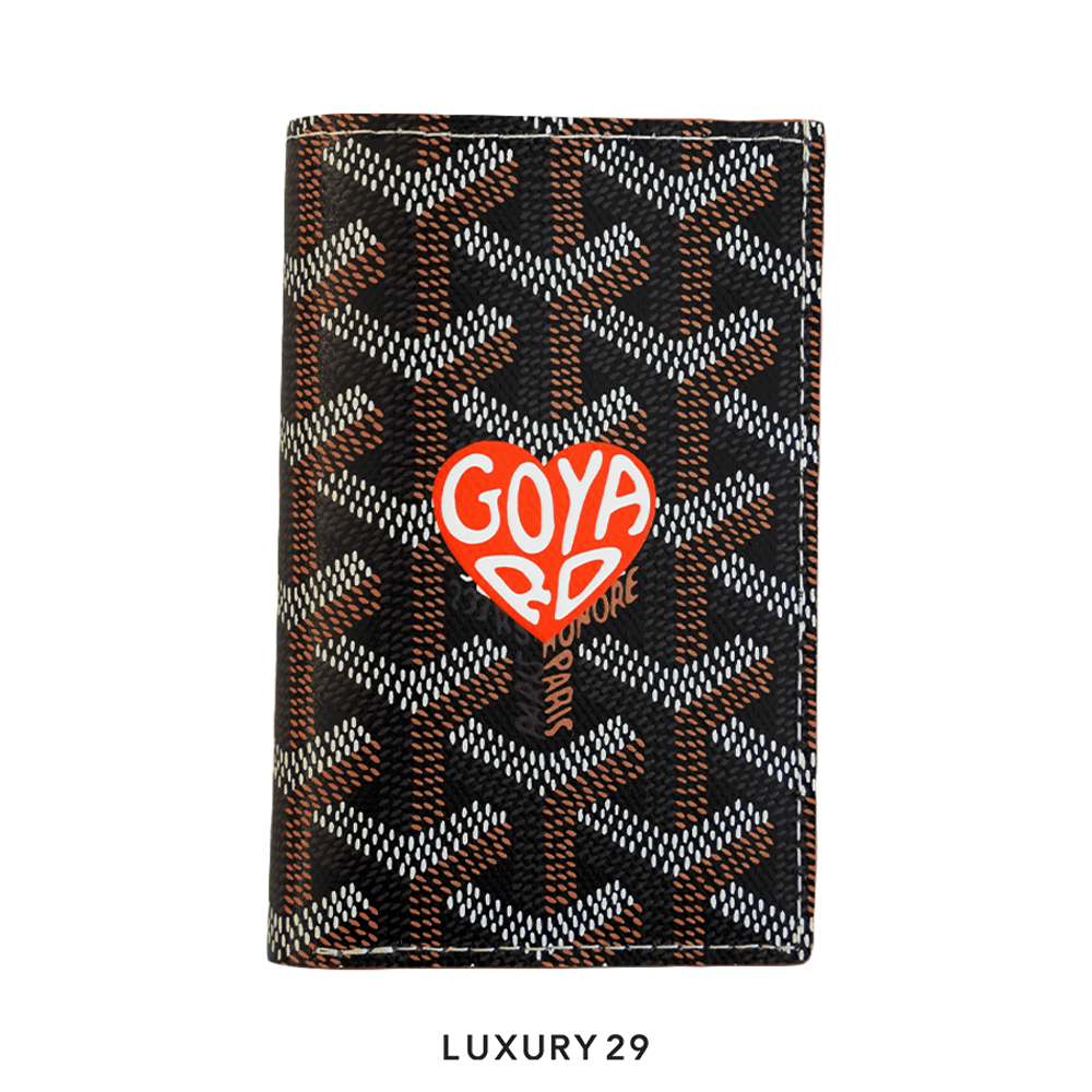 Goyard Saint-Pierre Card Wallet Black & Tan Hand-Painted Heart Orange(Small, Brown)