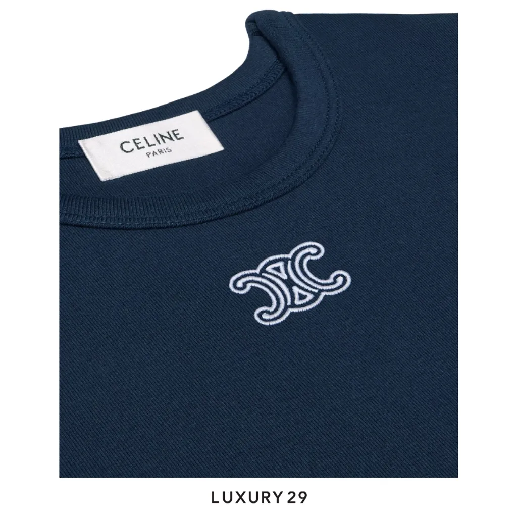 Celine triomphe t-shirt IN RIBBED COTTON JERSEY Navy Blue(S, Blue)