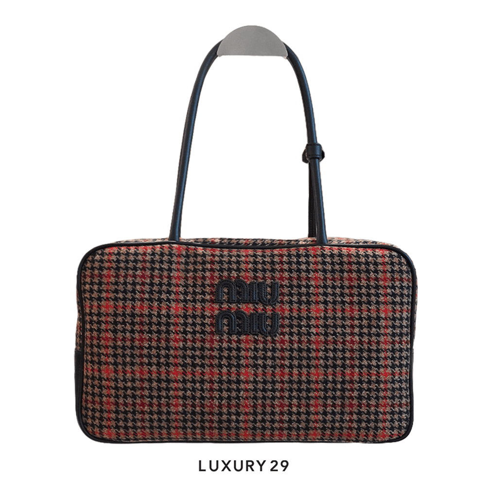 Miu Miu Beau tartan Top-Handle bag with leather details Ruggine(Medium, Pink)