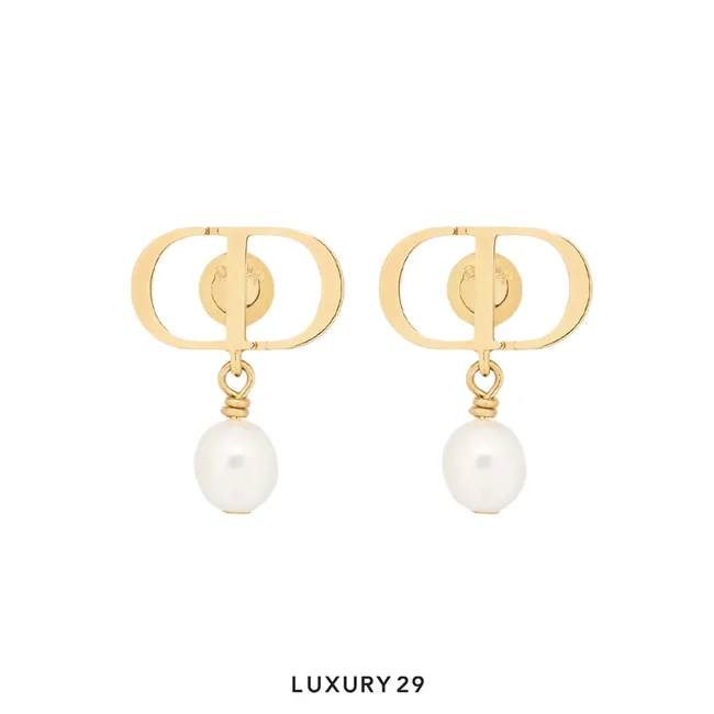 Dior Petit CD Earrings Gold-Finish Metal and White Resin Pearls