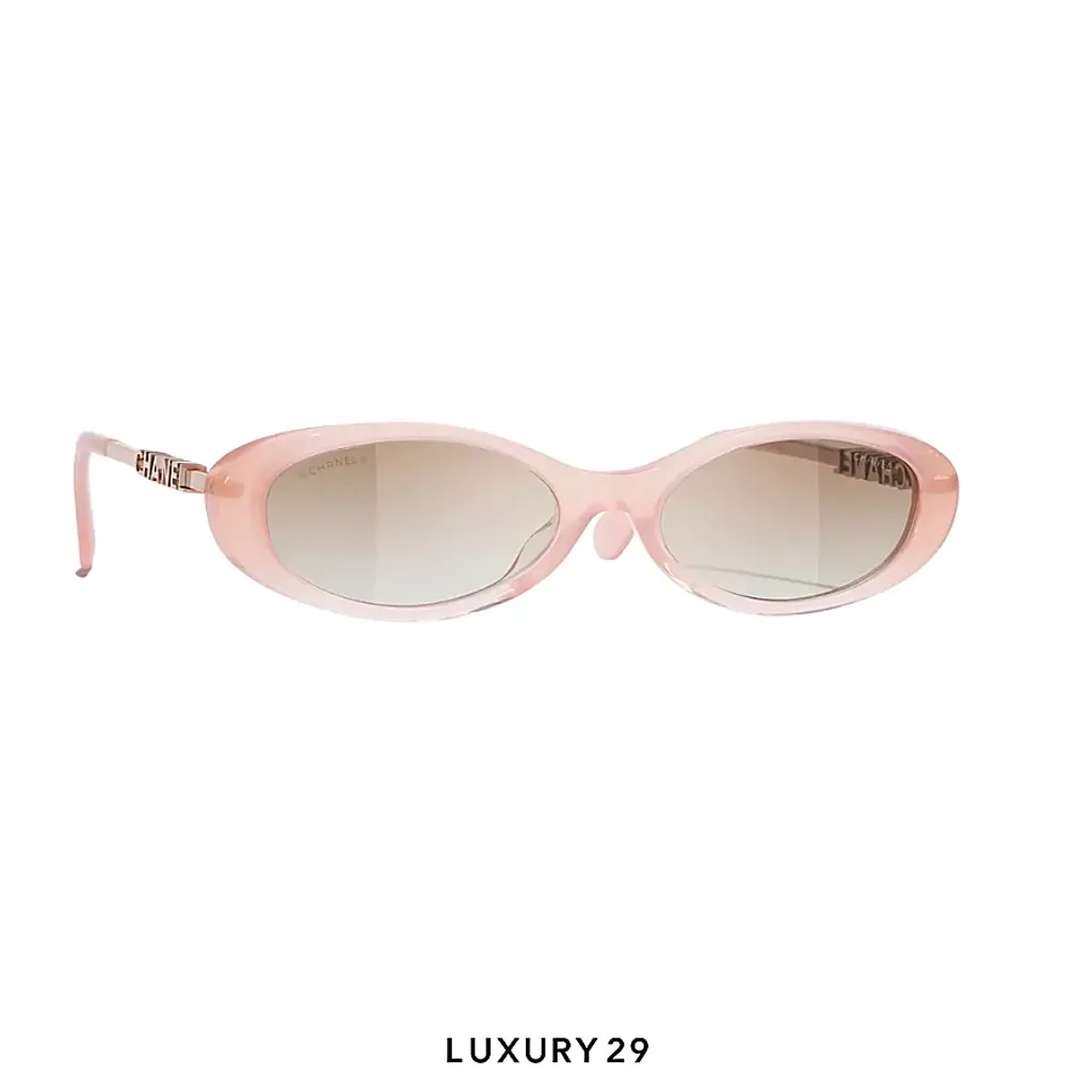 Chanel Oval Sunglasses Acetate & Metal, Pink Lenses: Beige(Free Size, Pink)