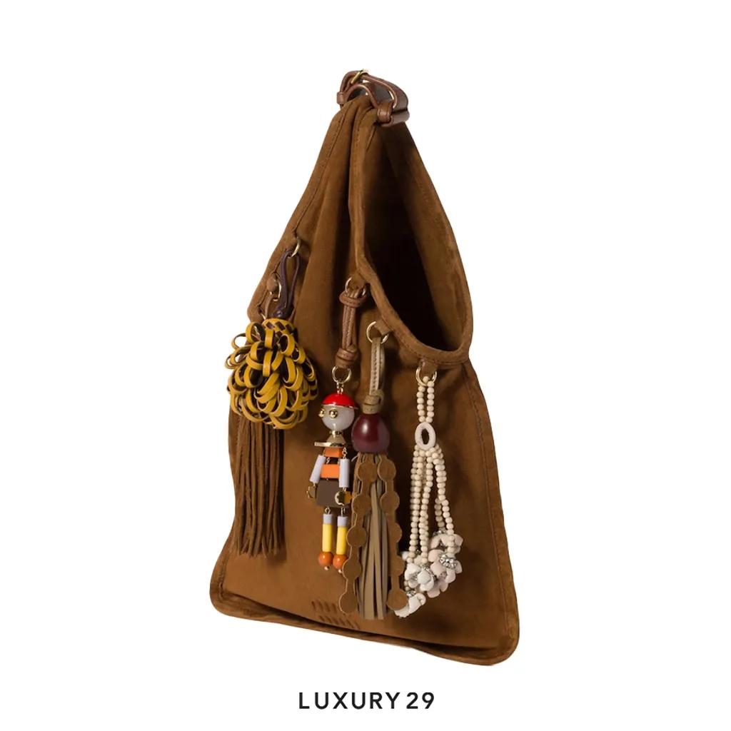 Miu Miu Suede bag with trick Oak(Small, Brown)