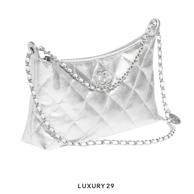Chanel Hobo Handbag In Metallic Calfskin