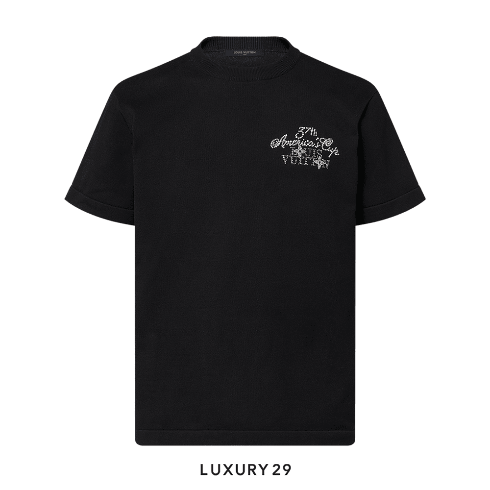 Louis Vuitton LV Embellished Short-Sleeved Cotton Crewneck Black(M, Black)