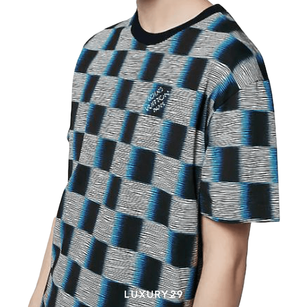 Louis Vuitton LV Damier Short-Sleeved Cotton T-Shirt(M, Blue)